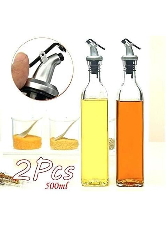 Glass Oil Bottle And Vinegar Pouring Dispenser, Condiment Set, Cruet, Seasoning For Dining Table And Kitchen, Airtight And Nondrip Bottle Stoppers, Glass 500Ml (Pack Of 2) - Image 2