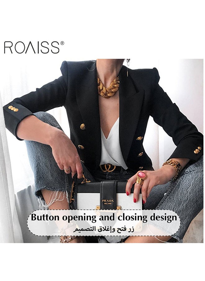 Women'S Fashion Slim Versatile Blazer Classic V-Neck Long-Sleeved Jacket Side Flap Utility Pockets Gold Button Top - pzsku/Z8AFC596A17258E0F3336Z/45/_/1716801543/0b32d40e-5d9d-4a4f-90ed-ec3e643bb77f