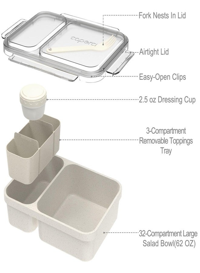 Caperci 2 Pack Salad Container for Lunch - 62 oz Large Bento Lunch Box for Adults, 2-Compartment Meal Prep Container with Removable Toppings Tray, Sauce Cup, Reusable Fork, BPA-Free (Gray & Tofu) - Image 4