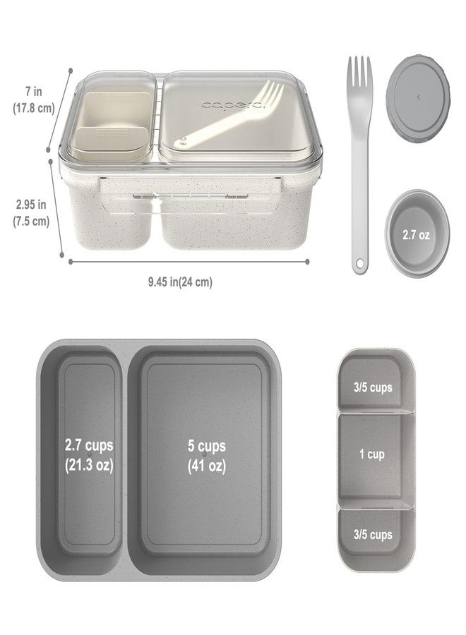 Caperci 2 Pack Salad Container for Lunch - 62 oz Large Bento Lunch Box for Adults, 2-Compartment Meal Prep Container with Removable Toppings Tray, Sauce Cup, Reusable Fork, BPA-Free (Gray & Tofu) - Image 5