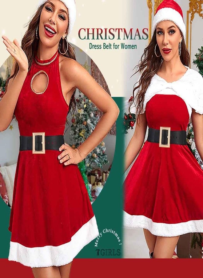 Tgirls Women's Thick Elastic Belt Gold Wide Belt for Dresses Leather Stretchy Beltes Fashion Christmas Santa belt (Large) - Image 4