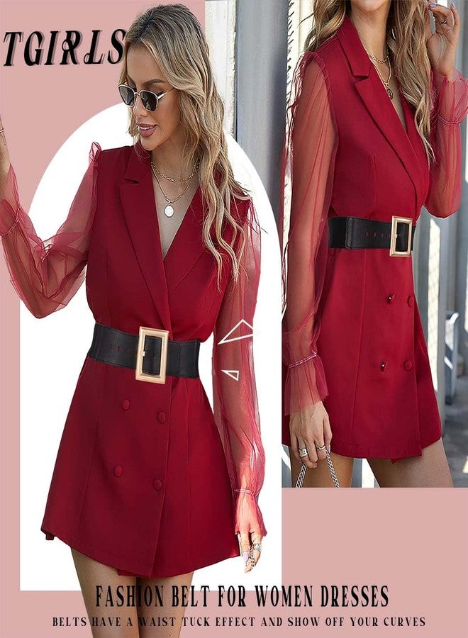 Tgirls Women's Thick Elastic Belt Gold Wide Belt for Dresses Leather Stretchy Beltes Fashion Christmas Santa belt (Large) - Image 2