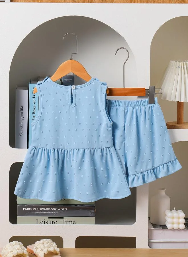 Take Two Girls Blue Bow Top and Ruffle Shorts Set