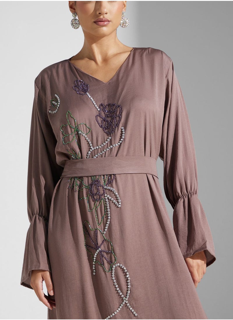 hayas closet Embellished Belted Jalabiya  - Image 3