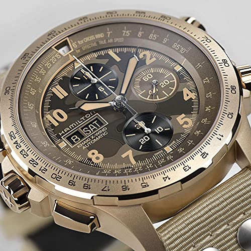 Hamilton Watch Khaki Aviation X-Wind Auto Chrono | Swiss Made | 45mm Stainless Steel Case | Brown Dial Analog Watch | Beige Textile Strap (Model: H77916920) - Image 4