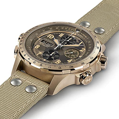 Hamilton Watch Khaki Aviation X-Wind Auto Chrono | Swiss Made | 45mm Stainless Steel Case | Brown Dial Analog Watch | Beige Textile Strap (Model: H77916920) - Image 2