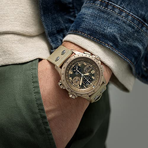 Hamilton Watch Khaki Aviation X-Wind Auto Chrono | Swiss Made | 45mm Stainless Steel Case | Brown Dial Analog Watch | Beige Textile Strap (Model: H77916920) - Image 5