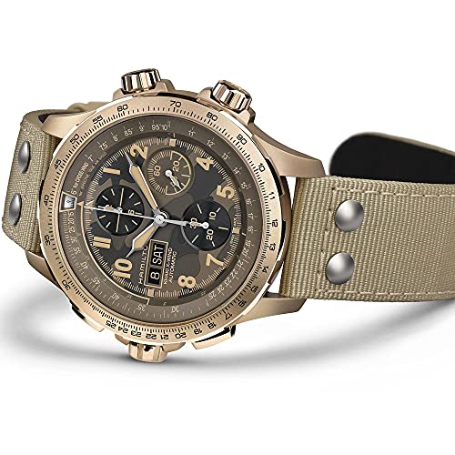 Hamilton Watch Khaki Aviation X-Wind Auto Chrono | Swiss Made | 45mm Stainless Steel Case | Brown Dial Analog Watch | Beige Textile Strap (Model: H77916920) - Image 3