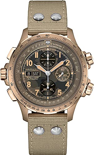 Hamilton Watch Khaki Aviation X-Wind Auto Chrono | Swiss Made | 45mm Stainless Steel Case | Brown Dial Analog Watch | Beige Textile Strap (Model: H77916920) - Image 1