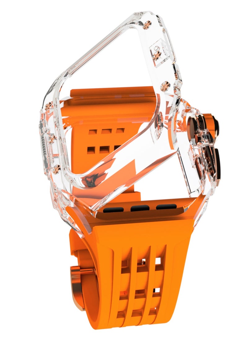 Beauenty Fluororubber Band with Quick Release Case for Apple Watch Series 10 46mm, Luxury Richard RM Mod Kit for Apple iWatch S10 46mm, Clear-Orange-Rose Gold  - Image 1