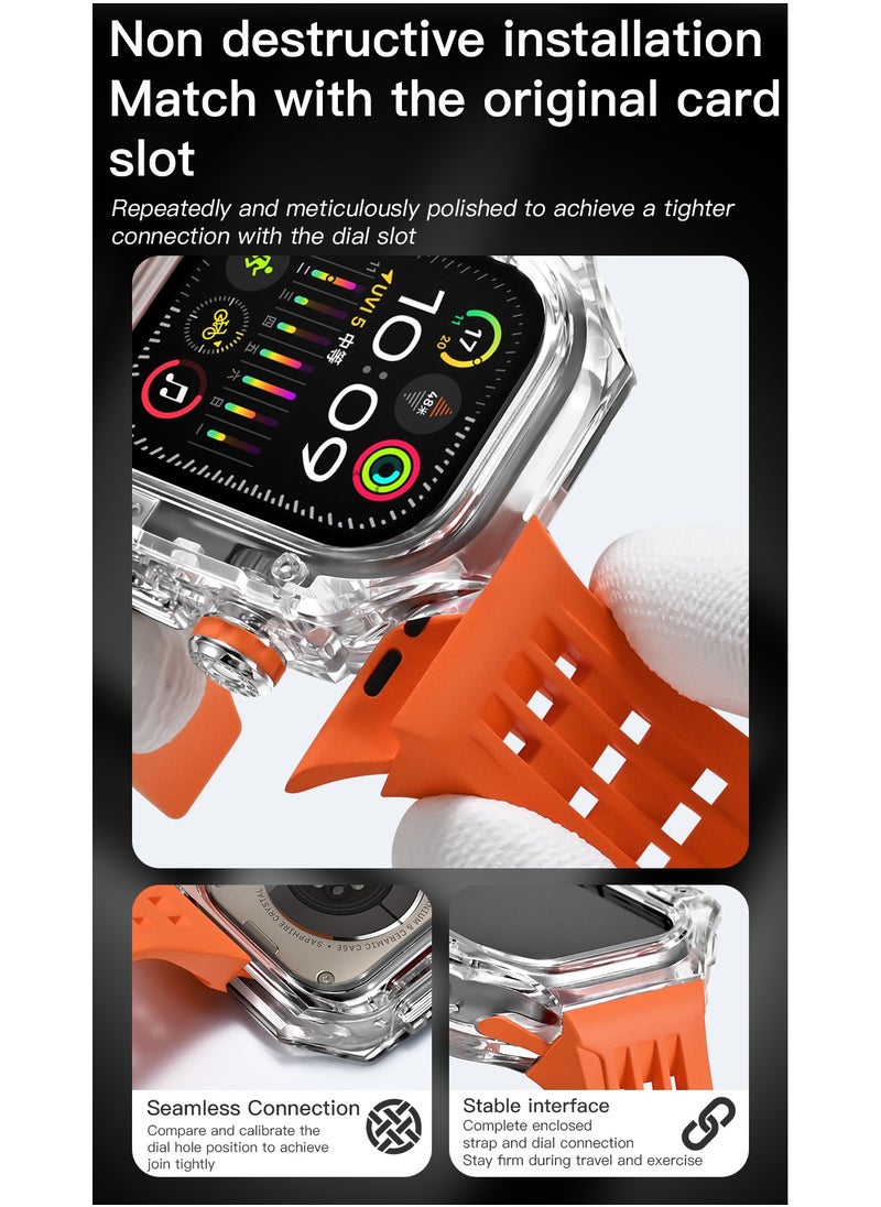 Beauenty Fluororubber Band with Quick Release Case for Apple Watch Series 10 46mm, Luxury Richard RM Mod Kit for Apple iWatch S10 46mm, Clear-Orange-Rose Gold  - Image 5