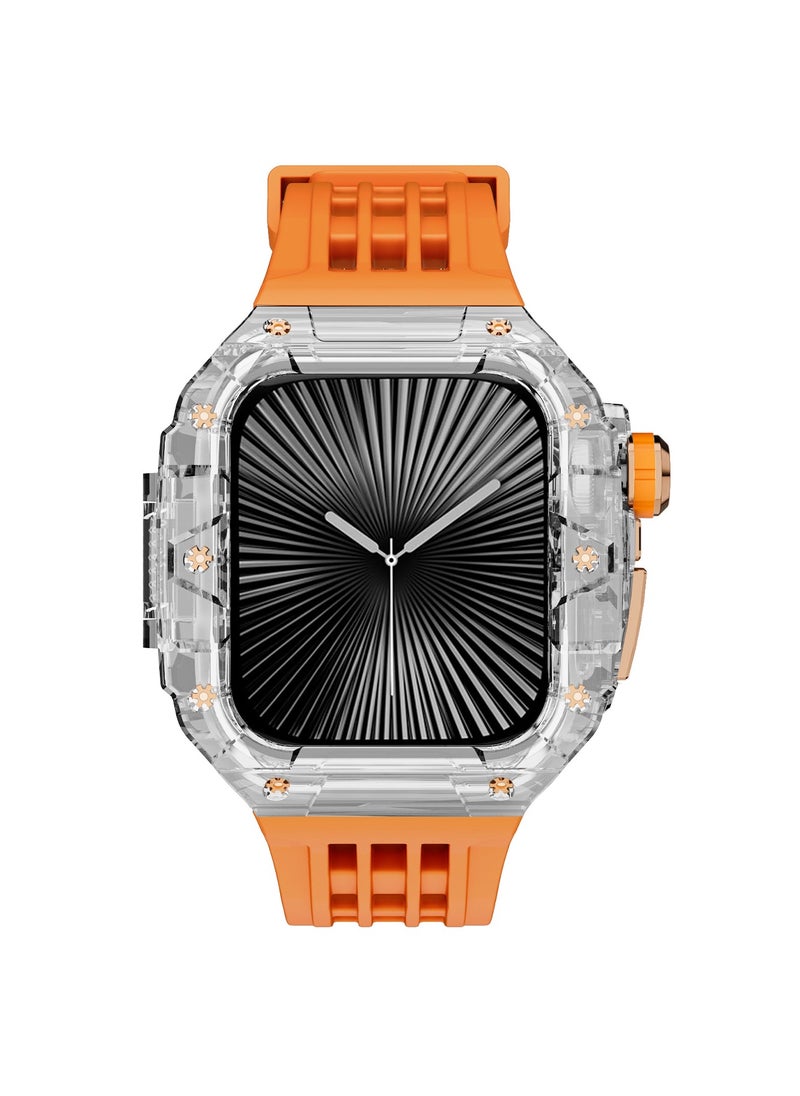 Beauenty Fluororubber Band with Quick Release Case for Apple Watch Series 10 46mm, Luxury Richard RM Mod Kit for Apple iWatch S10 46mm, Clear-Orange-Rose Gold  - Image 4