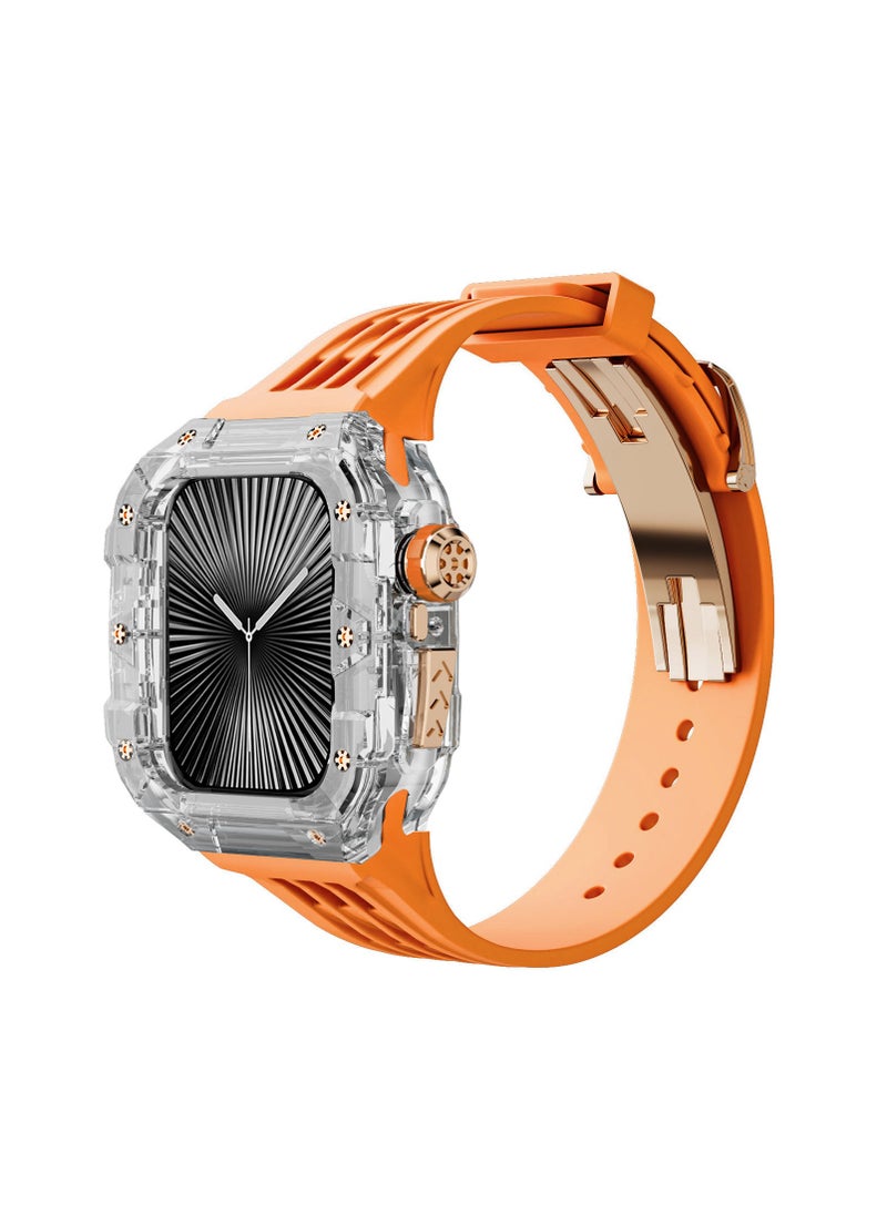 Beauenty Fluororubber Band with Quick Release Case for Apple Watch Series 10 46mm, Luxury Richard RM Mod Kit for Apple iWatch S10 46mm, Clear-Orange-Rose Gold  - Image 2