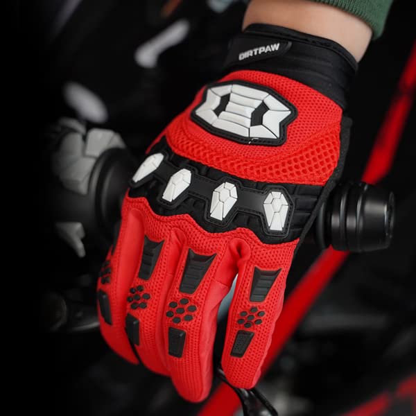 Seibertron Youth Dirtpaw Unisex MX ATV MTB Racing Gloves - Full Finger Touchscreen Glove for Bicycle Cycling Mountain Biking Motorcycle and Motocross Red M - Image 4