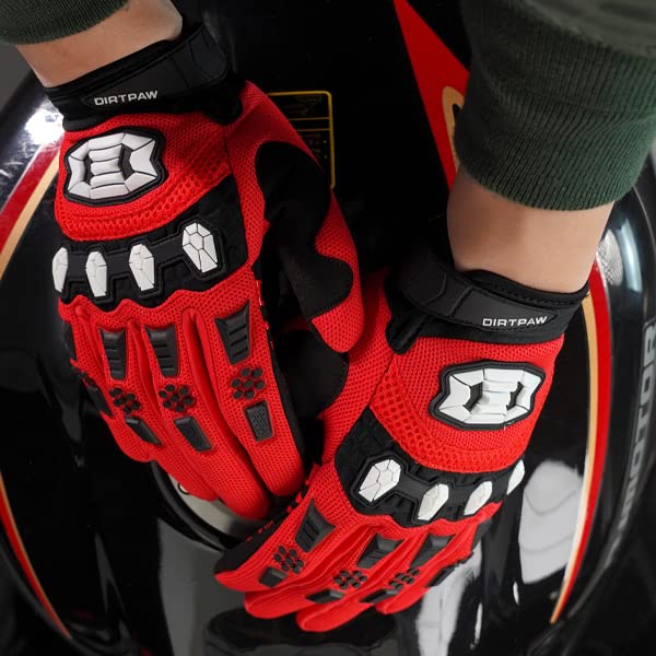 Seibertron Youth Dirtpaw Unisex MX ATV MTB Racing Gloves - Full Finger Touchscreen Glove for Bicycle Cycling Mountain Biking Motorcycle and Motocross Red M - Image 3