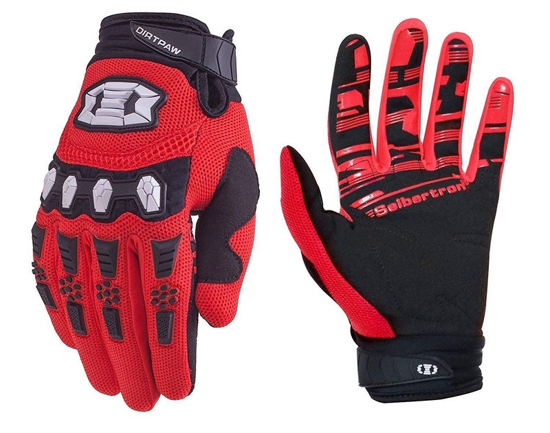 Seibertron Youth Dirtpaw Unisex MX ATV MTB Racing Gloves - Full Finger Touchscreen Glove for Bicycle Cycling Mountain Biking Motorcycle and Motocross Red M - Image 1