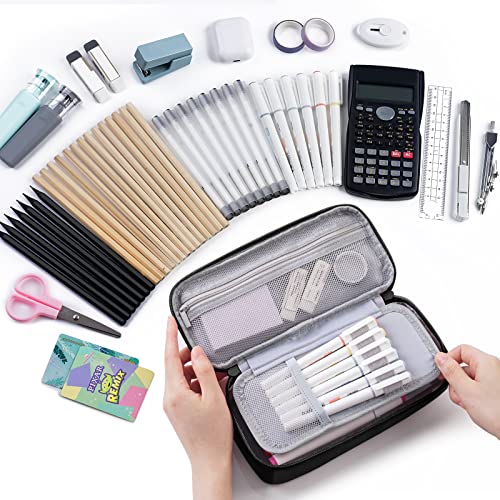 WEMATE Back to School Pencil Case - Large Pencil Pouch with Zipper Organizer for College, High School, Cute Waterproof Pencil Bag, Pencil Box for Teachers Black - Image 2
