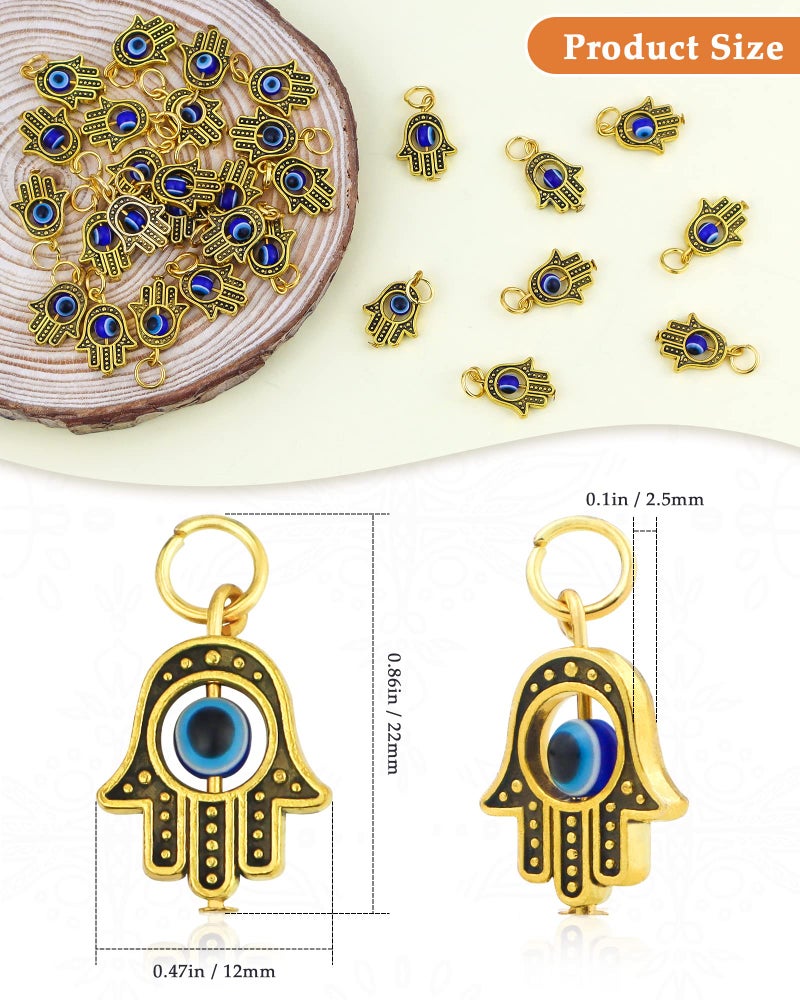 JIALEEY Hamsa Hand Charms 30PCS Antique Golden 'Evil Eye' Charms for Jewelry Making Findings DIY Necklace Bracelet - Image 2