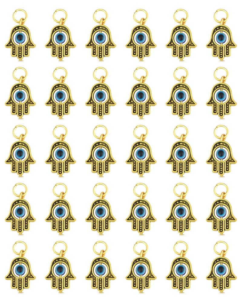 JIALEEY Hamsa Hand Charms 30PCS Antique Golden 'Evil Eye' Charms for Jewelry Making Findings DIY Necklace Bracelet - Image 1