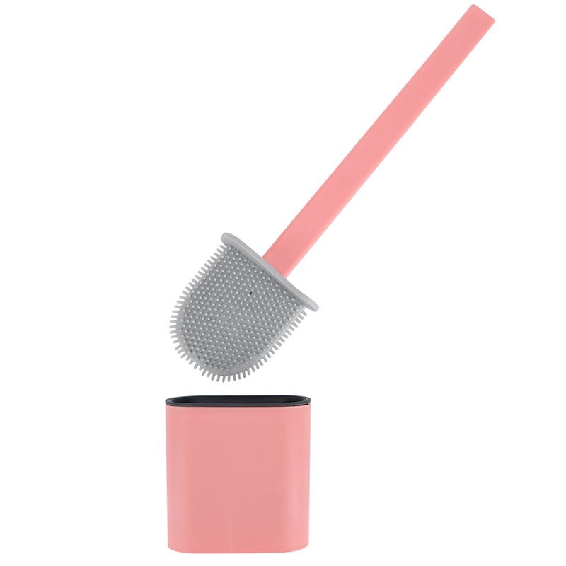 Toilet Brush Set: 355x100x43mm Pink PP+TPR Material - Deep Gap & Dead Corner Cleaning, Quick-draining Breathable Holder, Non-scratch Soft Brush Head for Home Bathroom Use - Image 4