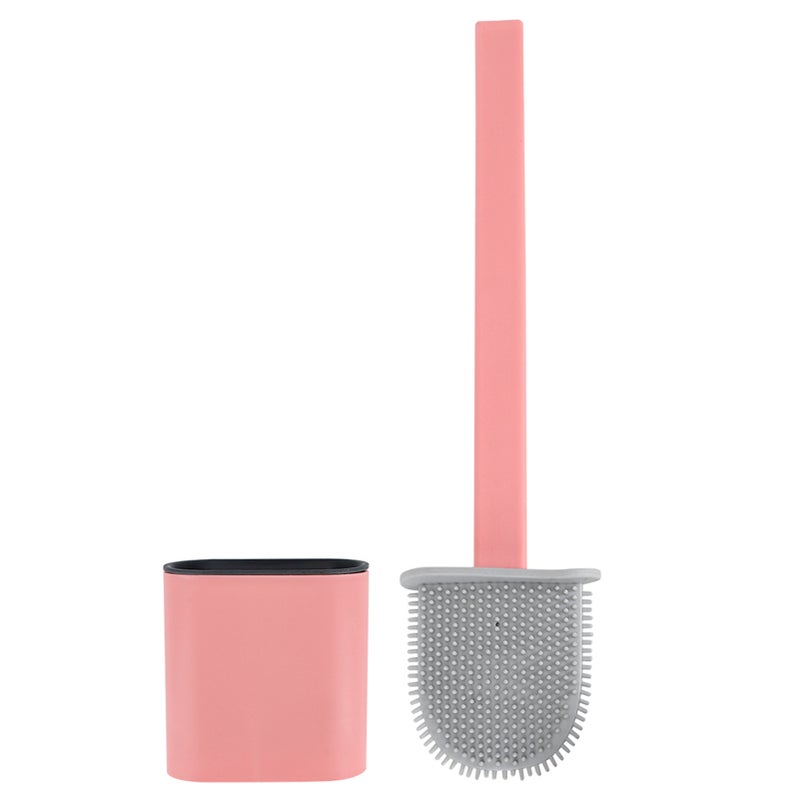 Toilet Brush Set: 355x100x43mm Pink PP+TPR Material - Deep Gap & Dead Corner Cleaning, Quick-draining Breathable Holder, Non-scratch Soft Brush Head for Home Bathroom Use - Image 5