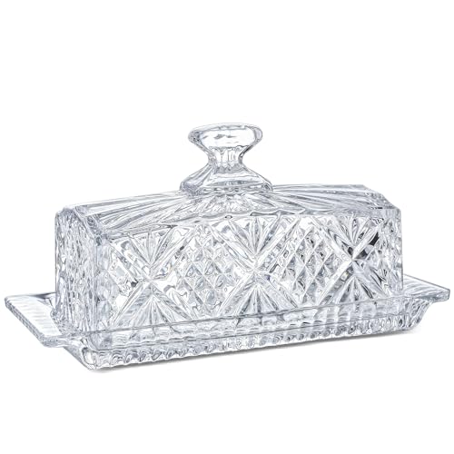 QFkris Crystal Covered Butter Dish,8inch Classic Glass 2-Piece Design Butter Keeper with Lid | Butter Holder | Dishwasher Safe - Image 1