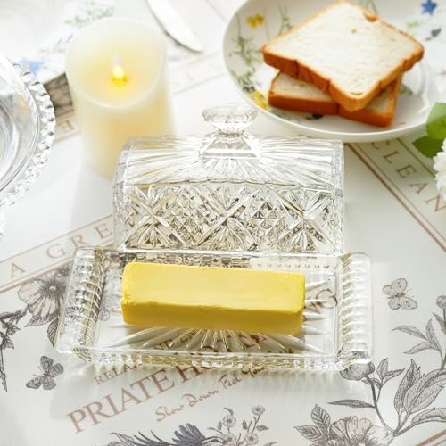 QFkris Crystal Covered Butter Dish,8inch Classic Glass 2-Piece Design Butter Keeper with Lid | Butter Holder | Dishwasher Safe - Image 4
