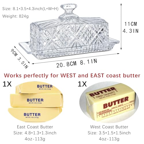 QFkris Crystal Covered Butter Dish,8inch Classic Glass 2-Piece Design Butter Keeper with Lid | Butter Holder | Dishwasher Safe - Image 2