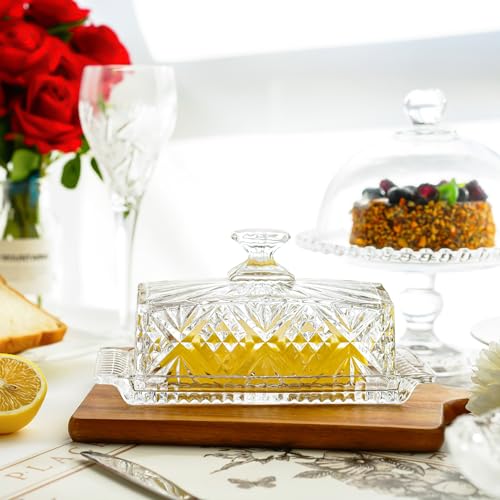QFkris Crystal Covered Butter Dish,8inch Classic Glass 2-Piece Design Butter Keeper with Lid | Butter Holder | Dishwasher Safe - Image 3