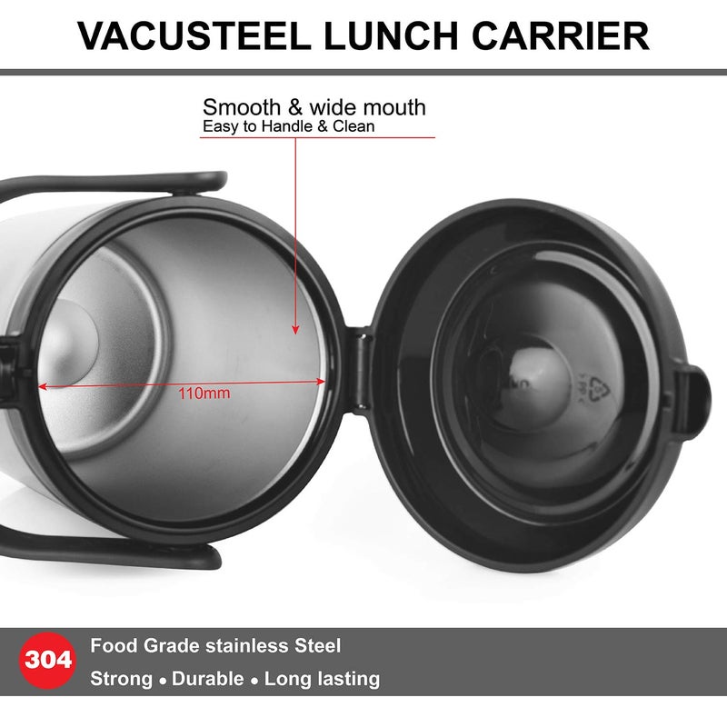 Cello CELLO Fredo Stainless Steel Double Walled Lunch Box with 3 containers Insulated 420mlx2 720ml 3 Units Black  - Image 5