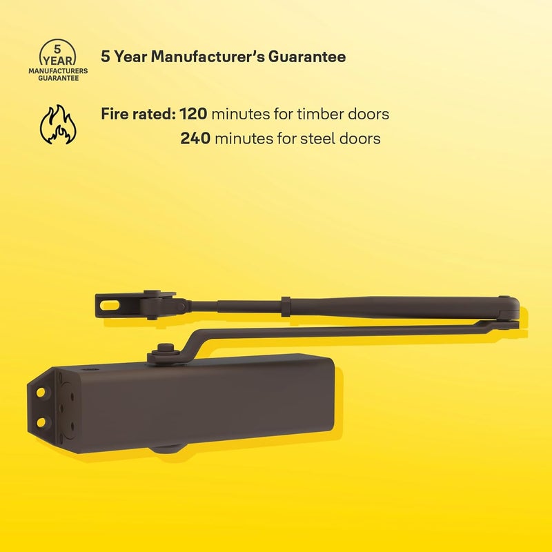 Yale Overhead Door Closer, Cast Aluminium Body with Steel Link Arm, Rack-and-Pinion Mechanism, Adjustable Closing Speed and Latching, Push or Pull-Side Fixing, For Doors Up To 80 kg, Silver - Image 4