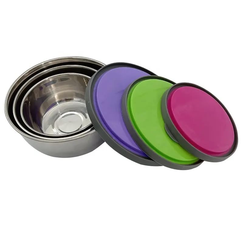 HOMETIC 3Set Stainless Steel Food Container Bowls with Air Tight Plastic Lid Round Shape Food Storage Bowls for KitchenCookingMixingBakingFood Serving Multicolour 1set - Image 2