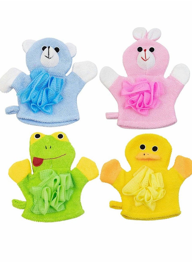 Generic - 4 Pcs Cartoon Terry Cloth, Cute Baby Kids Bath Sponge Mitts Hand Puppets Washcloth Mitt Bath Glove, Shower Bath Sponge Shower Loofahs Balls, Towel with Animal Design (Rabbit, Frog, Duck, Bear) - Image 1