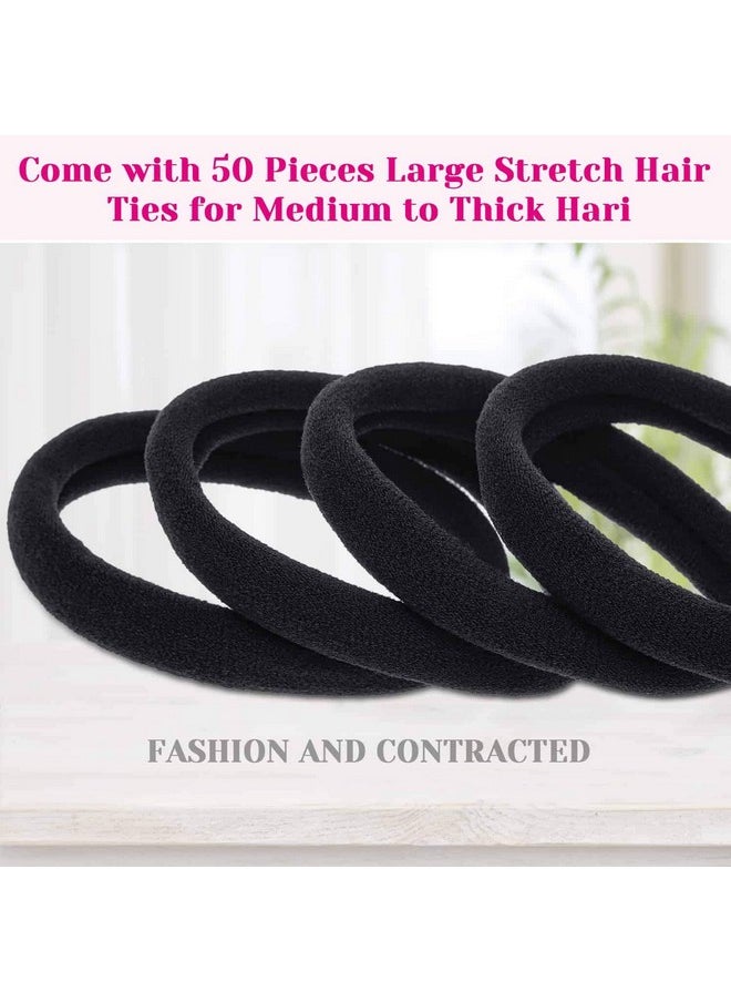 anezus Anezus 50 Pcs Thick Black Hair Ties Large Elastics Bulk Hair Ties Stretch Hair Bands Ponytail Holders for Thick Heavy and Curly Hair  - Image 2