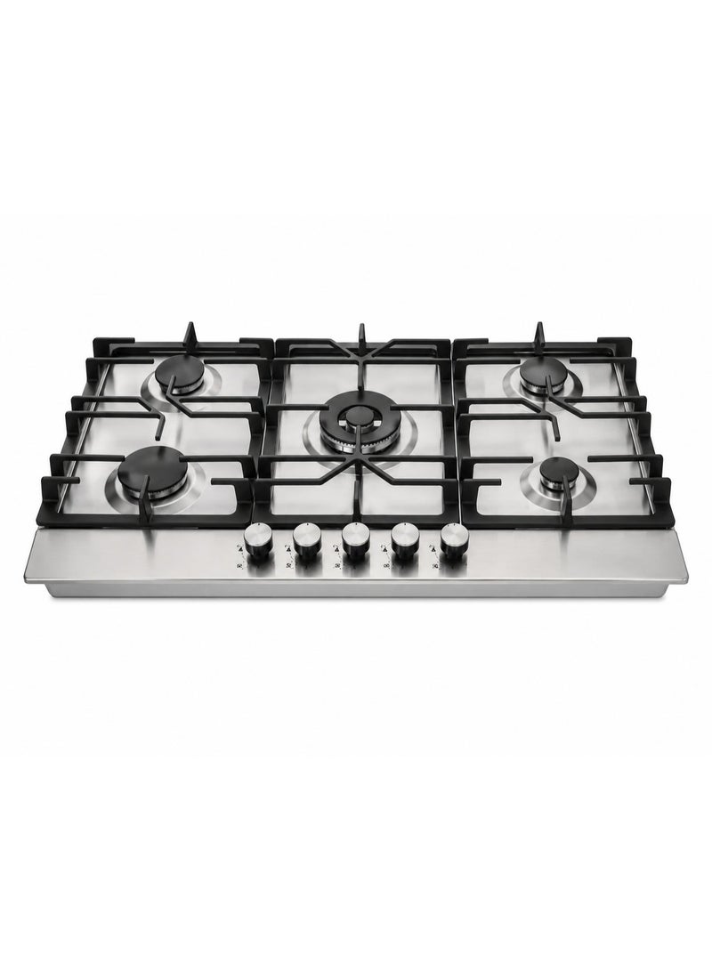 هانس موقد غاز بلت إن مقاس 90 سم - منطقة طهي Maxi+ FullZone موسعة - 5 مناطق طهي - شعلة Wok مزدوجة الحلقة DualCrown من SABAF بقدرة 4.0 كيلوواط - صمامات غاز SABAF إيطالية أصلية - سطح من الستانلس ستيل AISI 304 - إشعال تلقائي InstantFlame - نظام أمان كامل للغاز FFD وحوامل أواني من الحديد الزهر - LAMY 9K4GW X SF - Image 1