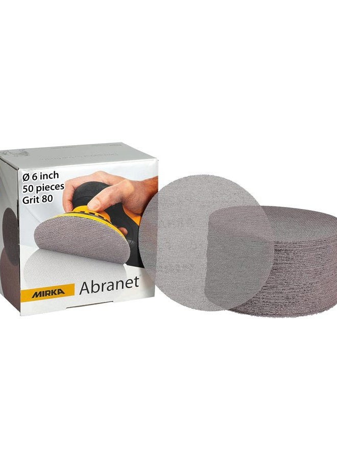Mirka Abranet 9A-241-080 6 Inch 80 Grit Mesh Abrasive Dust Free Sanding Box of 50 Discs, Light Gray - Image 1