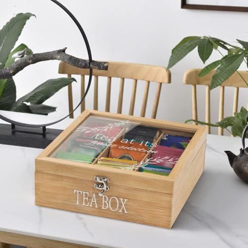 handrong Tea Box Organizer,Decorative Tea Storage,BambooTeas Bag Holder Organizer,Modern Teas Organizers and Storage with 9 Compartments for Coffee,Tee & Sugar Pods,Packets & More - Image 4