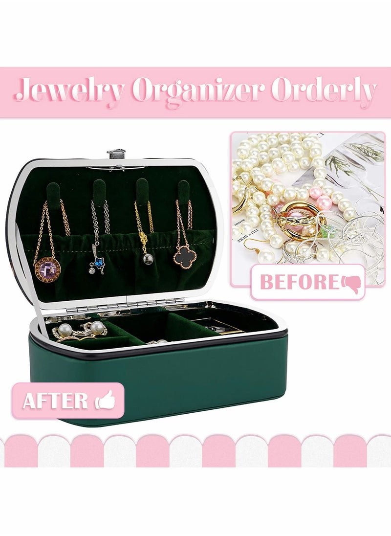 Excefore Vintage Jewellery Box Organizer Small Travel Case for Rings, Earrings, Necklace, Bracelet, Watch, Hair Accessories, Floral Leather Jewelry Gift Girls Women (Green, 5.6x3.5x1.9in)  - Image 3