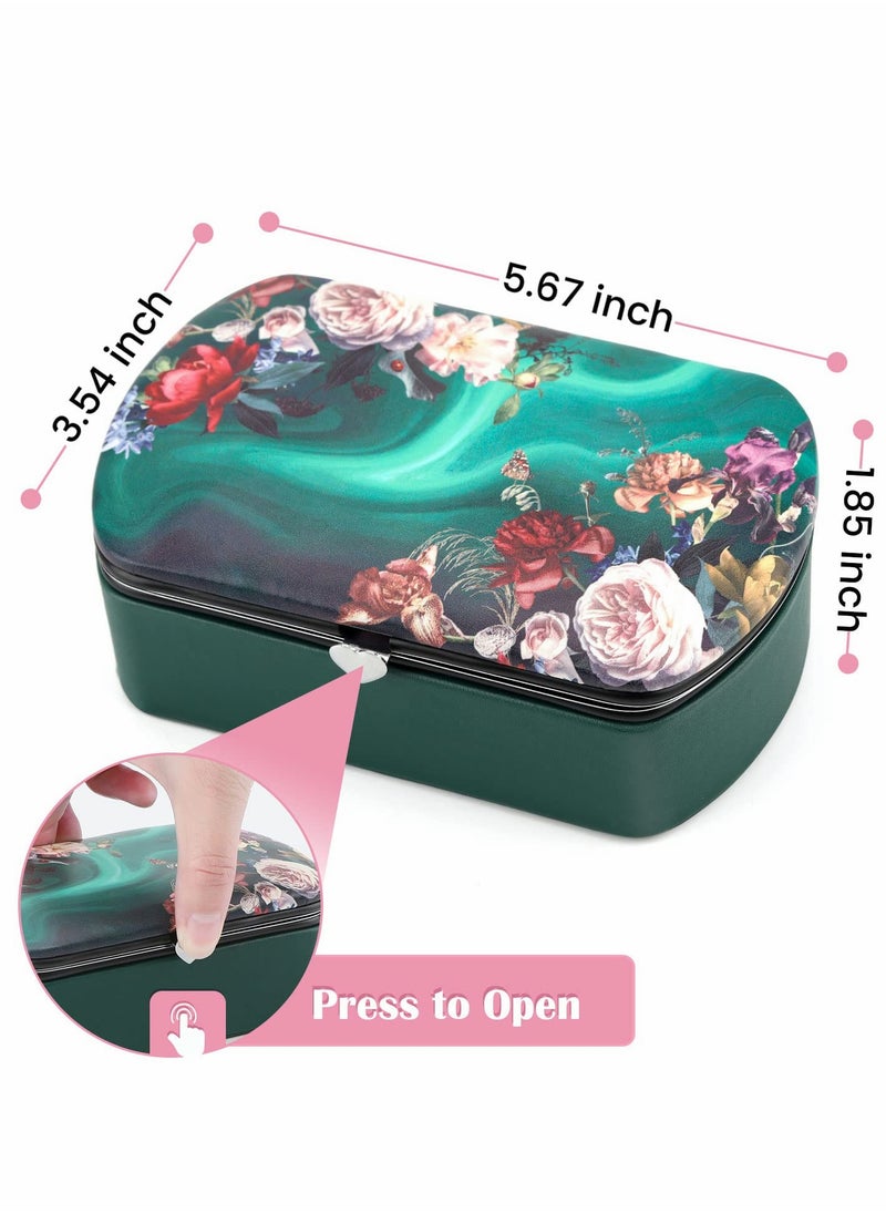 Excefore Vintage Jewellery Box Organizer Small Travel Case for Rings, Earrings, Necklace, Bracelet, Watch, Hair Accessories, Floral Leather Jewelry Gift Girls Women (Green, 5.6x3.5x1.9in)  - Image 5