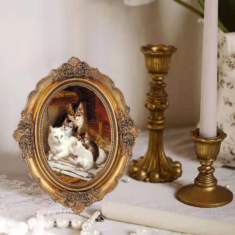 SIKOO Antique Picture Frame 4x6 Oval Picture frame Tabletop and Wall Mount Display Vintage Wall Decor Victorian Home Decor Bronze Gold - Image 2