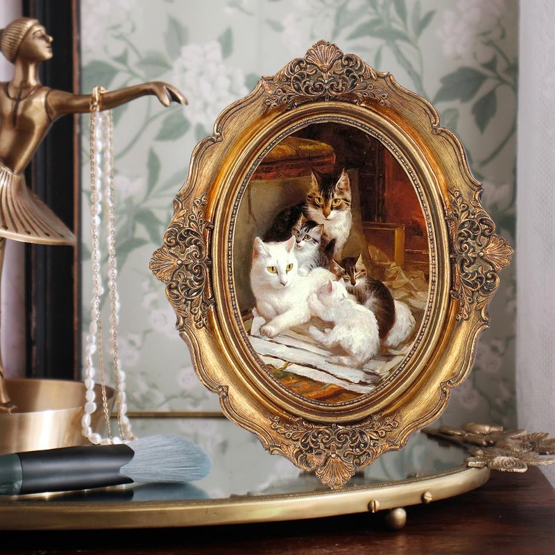SIKOO Antique Picture Frame 4x6 Oval Picture frame Tabletop and Wall Mount Display Vintage Wall Decor Victorian Home Decor Bronze Gold - Image 3