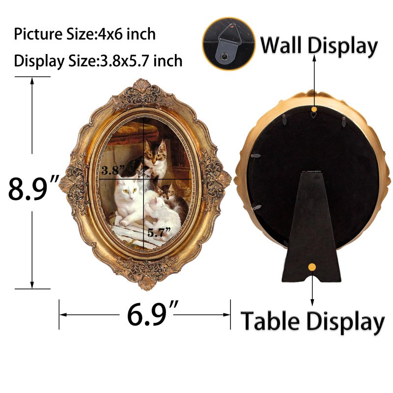 SIKOO Antique Picture Frame 4x6 Oval Picture frame Tabletop and Wall Mount Display Vintage Wall Decor Victorian Home Decor Bronze Gold - Image 5