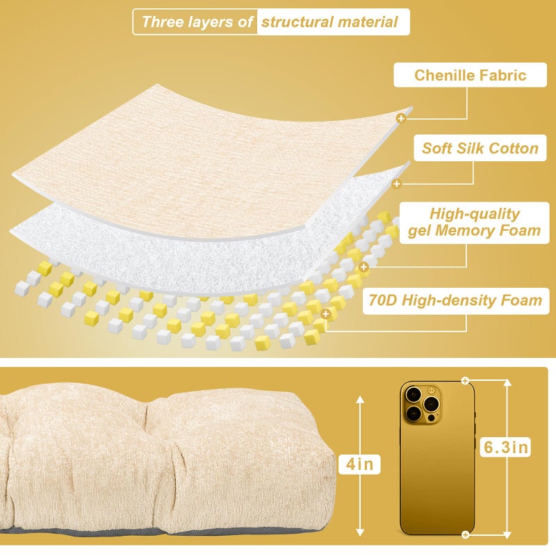 ROFIEJOX Bench Cushion 36 Inch - Luxury Chenille, High-Density Memory Foam, Non-Slip Bottom, Soft Durable Indoor Tufted Long Seat Cushion for Window Garden Furniture (Ivory, 36x14x4 Inch) - Image 5
