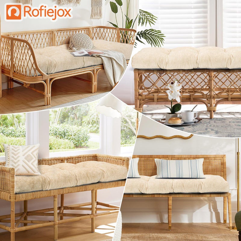 ROFIEJOX Bench Cushion 36 Inch - Luxury Chenille, High-Density Memory Foam, Non-Slip Bottom, Soft Durable Indoor Tufted Long Seat Cushion for Window Garden Furniture (Ivory, 36x14x4 Inch) - Image 3