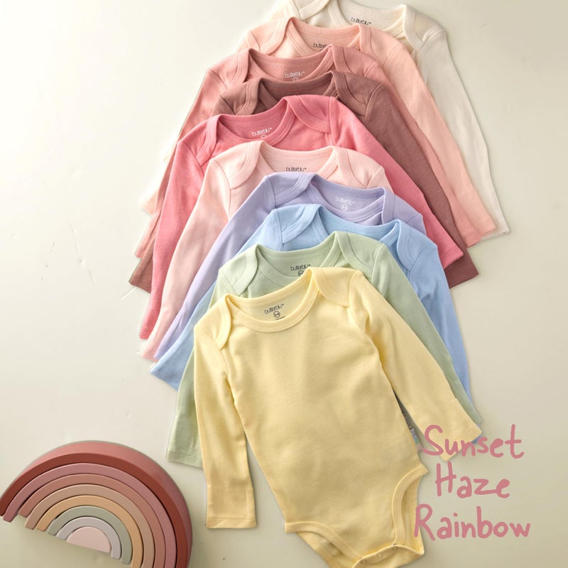 Butterblu Blake 10-Pack Long Sleeve Bodysuitsâ€‹ 100% Organic Cotton Baby Boy & Girls, Sunset Haze Rainbow, 18 Months - Image 2