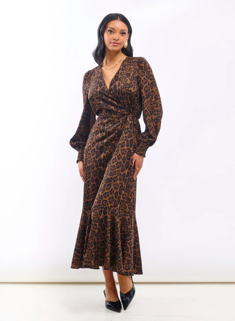 Needs No Label  Animal Wrap Long Sleeve Midaxi Dress for Women | Best Price UAE