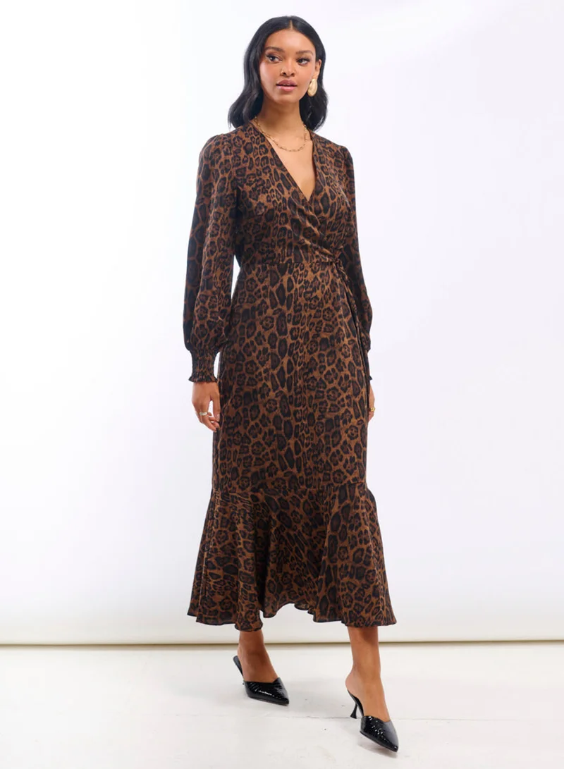 Needs No Label  Animal Wrap Long Sleeve Midaxi Dress for Women | Best Price UAE
