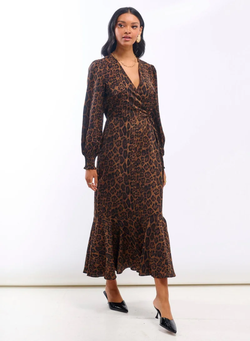 نيدز نو ليبل Animal Wrap Long Sleeve Midaxi Dress