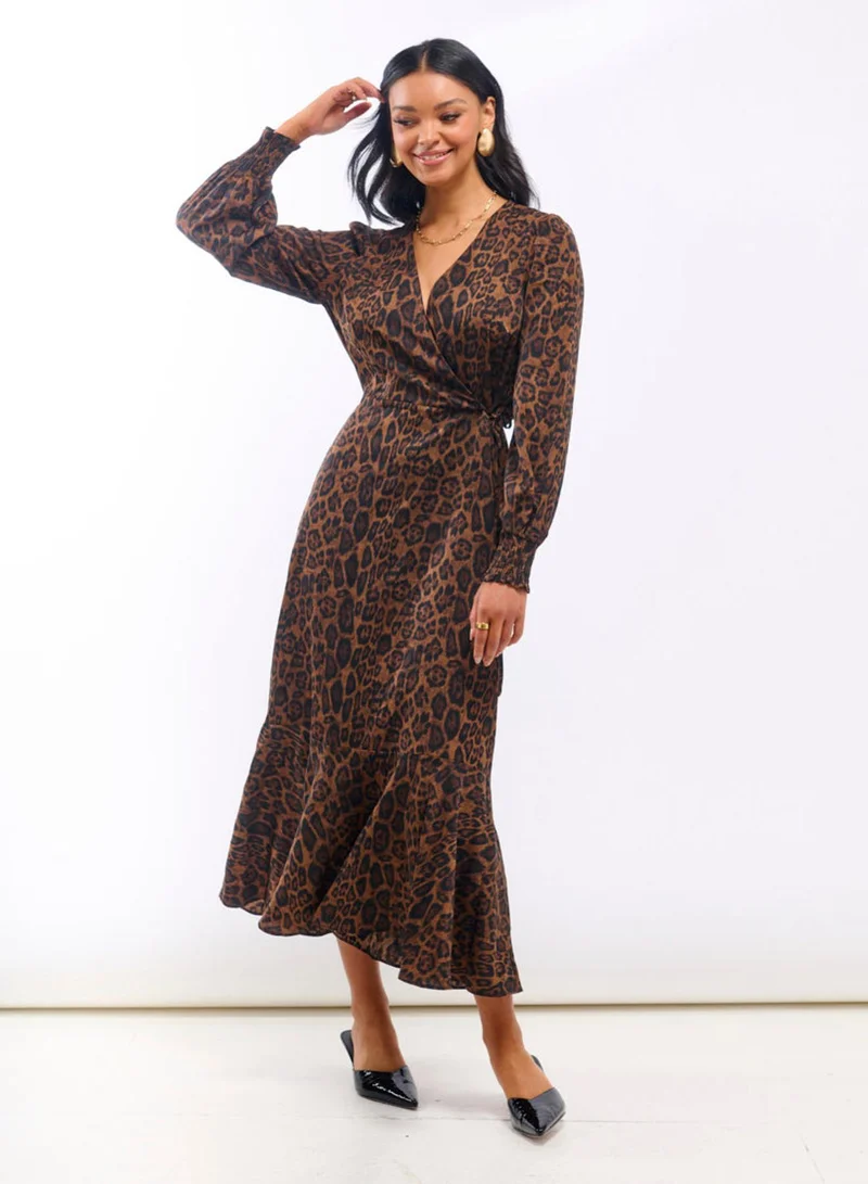 نيدز نو ليبل Animal Wrap Long Sleeve Midaxi Dress