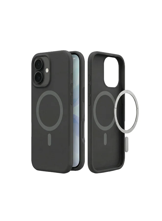 Mobcos Mobcos iPhone 17 Black Elite Ring Premium Silicone Magnetic Wireless Charging Case for iPhone | Silky Soft Touch | Military-Grade Shockproof Protection | Strong Magnetic Compatibility | Luxury Slim Cover